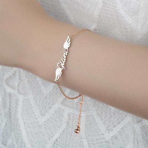 Personalized Angel Wings Name BraceletRose Gold Plated