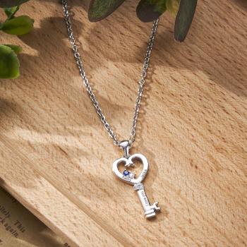 Collier Personnalisé De Diamants De Clé Avec Le Cadeau De Pendentif De Coeur D'amour De Texte Pour Elle - votrecollierprenomfr