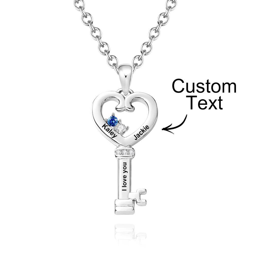 Collier Personnalisé De Diamants De Clé Avec Le Cadeau De Pendentif De Coeur D'amour De Texte Pour Elle - votrecollierprenomfr
