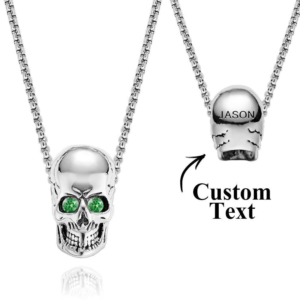 Collier Crâne Gravé Avec Yeux De Pierre De Naissance, Cadeaux Créatifs Halloween - votrecollierprenomfr