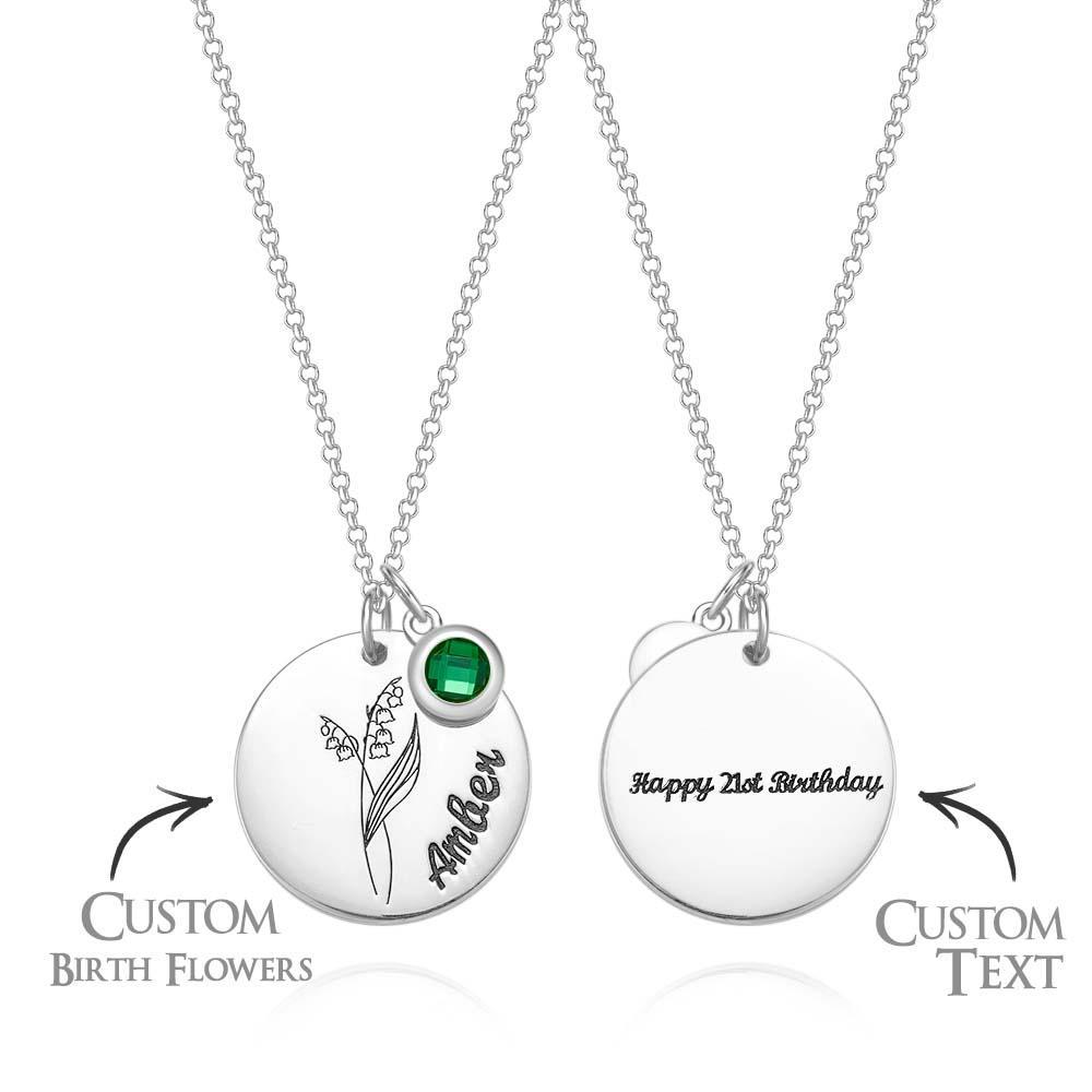 Collier Personnalisé Avec Nom De Fleur De Naissance Avec Pierre De Naissance, Cadeau De Fête Des Mères - votrecollierprenomfr