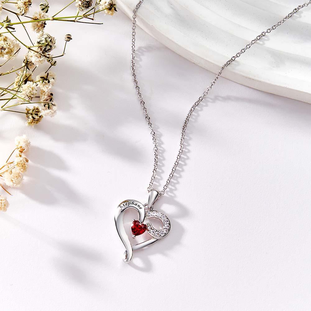 Collier Avec Pierre De Naissance Personnalisée, Pendentif Créatif En Forme De Cœur En Zircon Pour Femmes - votrecollierprenomfr