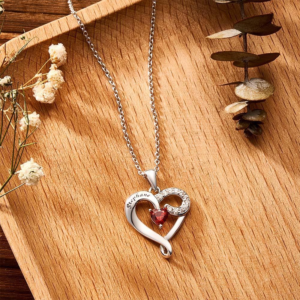 Collier Avec Pierre De Naissance Personnalisée, Pendentif Créatif En Forme De Cœur En Zircon Pour Femmes - votrecollierprenomfr