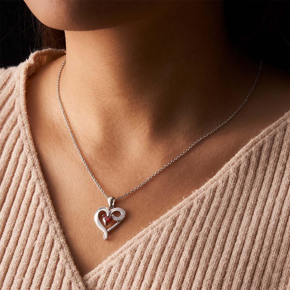 Collier Avec Pierre De Naissance Personnalisée, Pendentif Créatif En Forme De Cœur En Zircon Pour Femmes - votrecollierprenomfr