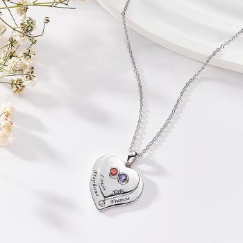 Collier Double Coeurs Gravable Avec Pierre De Naissance Beaux Bijoux Cadeaux Pour Elle - votrecollierprenomfr