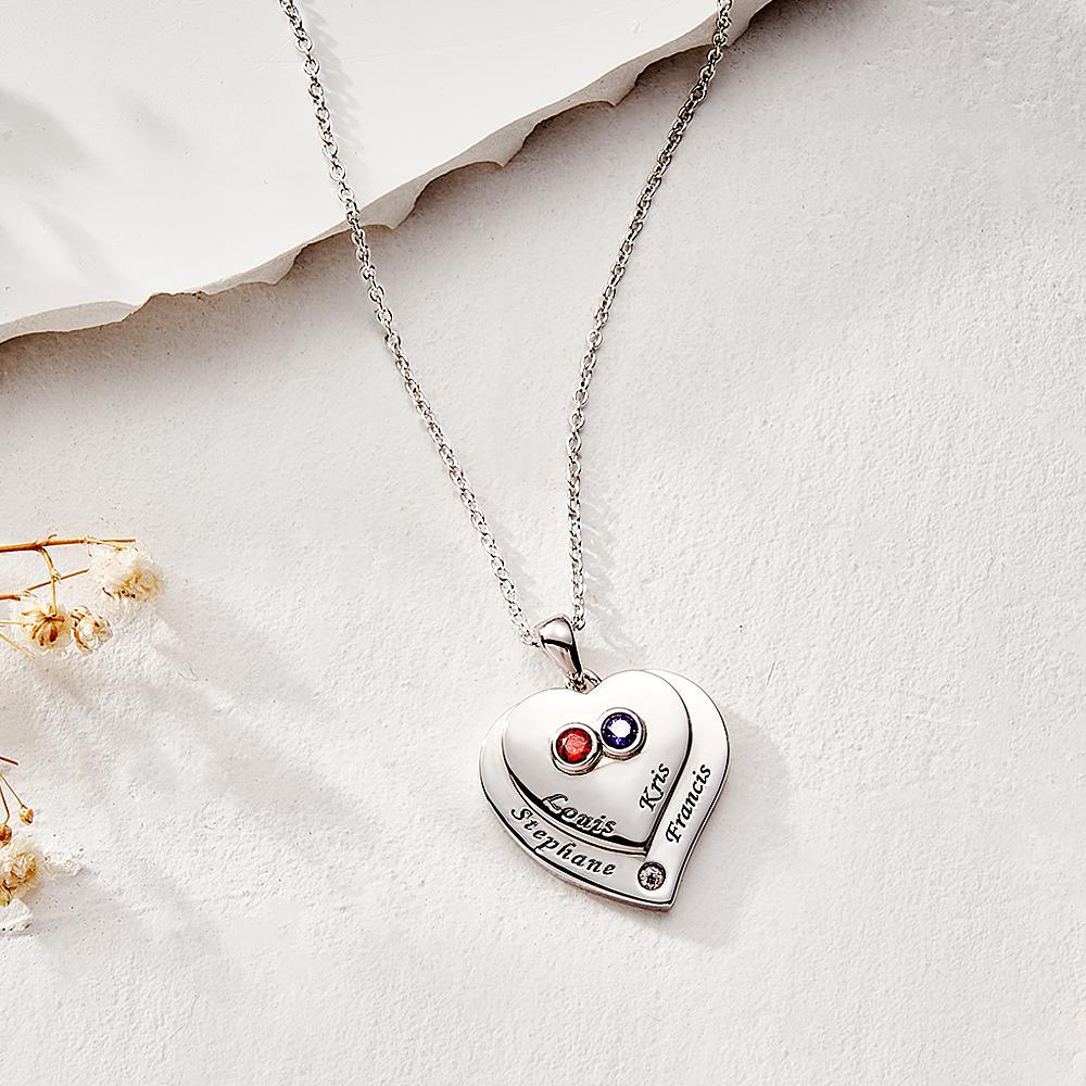 Collier Double Coeurs Gravable Avec Pierre De Naissance Beaux Bijoux Cadeaux Pour Elle - votrecollierprenomfr