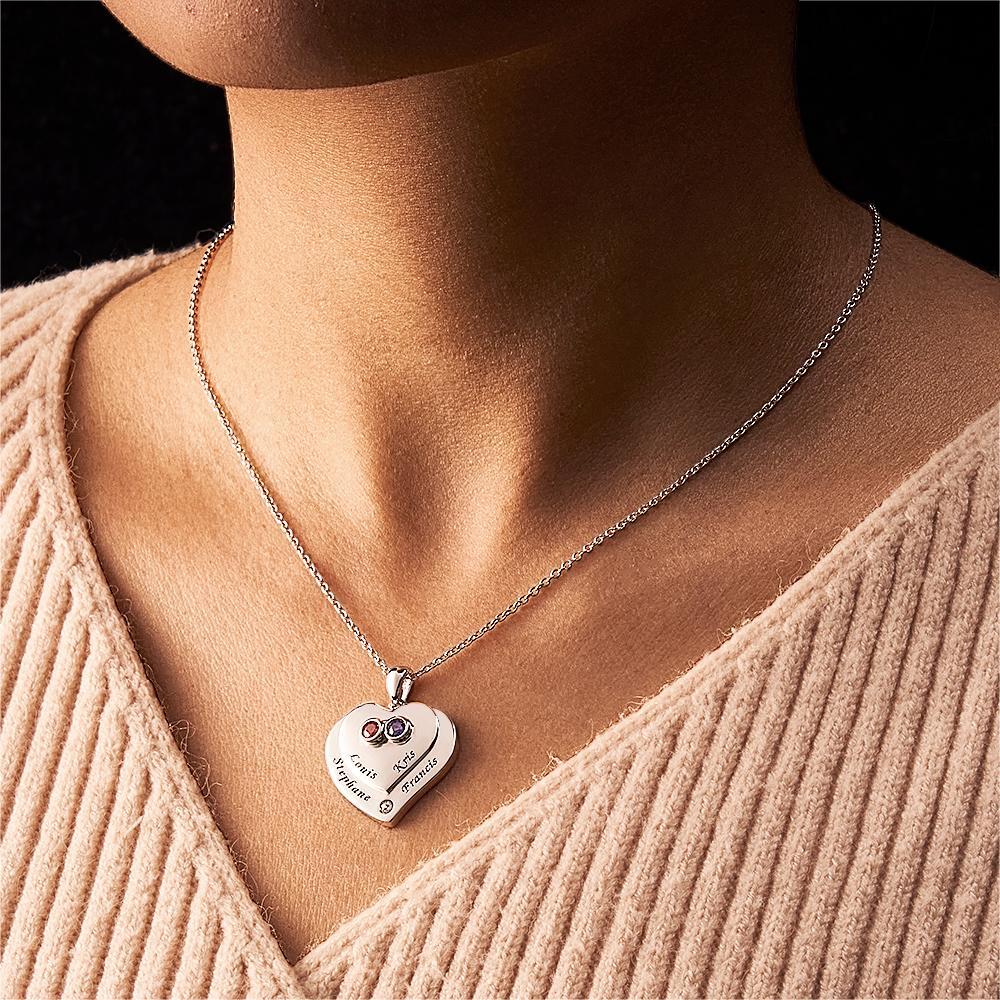 Collier Double Coeurs Gravable Avec Pierre De Naissance Beaux Bijoux Cadeaux Pour Elle - votrecollierprenomfr