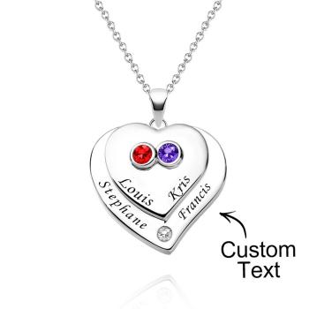 Collier Double Coeurs Gravable Avec Pierre De Naissance Beaux Bijoux Cadeaux Pour Elle - votrecollierprenomfr