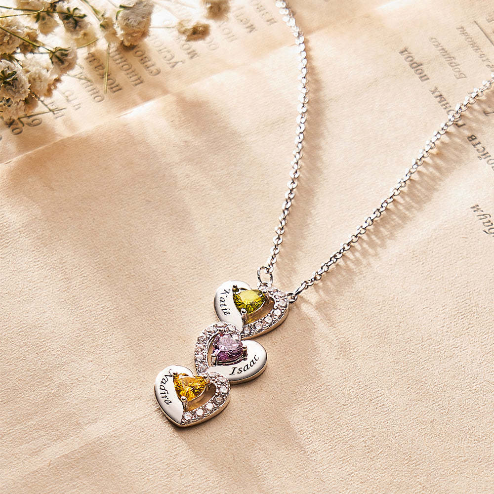 Collier Avec Pierre De Naissance Gravable, Charmant Pendentif En Forme De Cœur En Zircon Pour Filles - votrecollierprenomfr