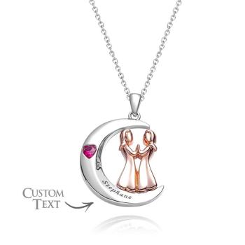 Collier Personnalisé Avec Pierre De Naissance En Forme De Cœur, Lune Gravée, Bijoux Doux Pour Filles, Pour Amis - votrecollierprenomfr