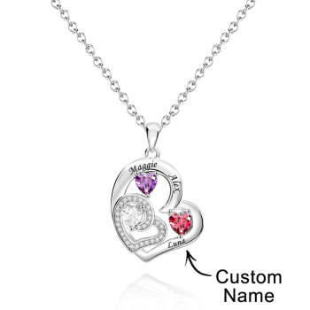 Collier Personnalisé Avec Pierre De Naissance En Forme De Cœur, Charmant Pendentif Gravé, Bijoux Cadeau Pour Elle - votrecollierprenomfr