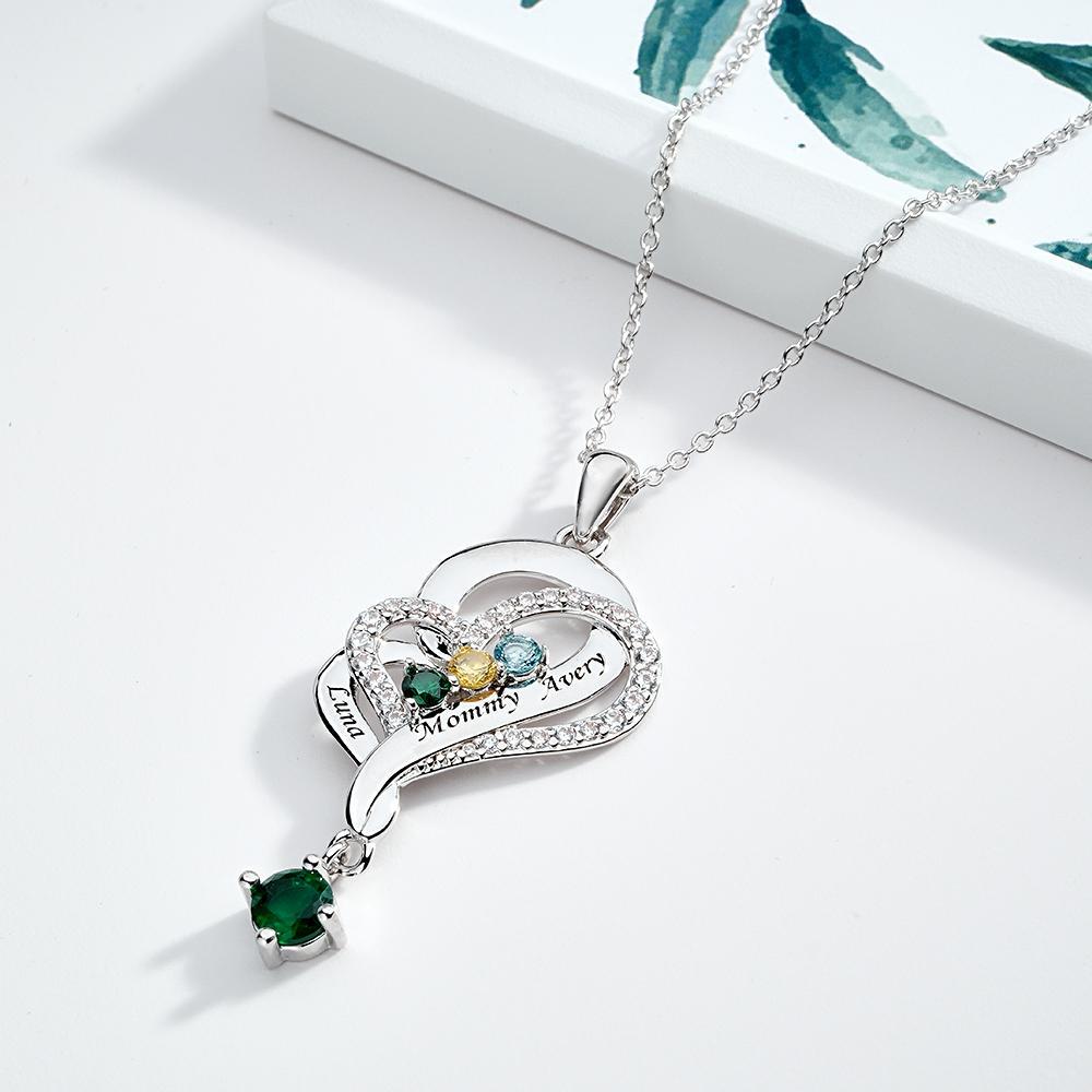 Collier Double Cœur Avec Pierre De Naissance Personnalisée, Pendentif Élégant Gravé, Bijoux Pour Elle - votrecollierprenomfr