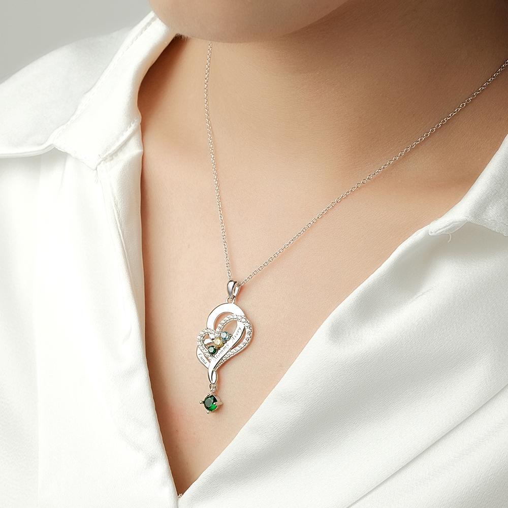 Collier Double Cœur Avec Pierre De Naissance Personnalisée, Pendentif Élégant Gravé, Bijoux Pour Elle - votrecollierprenomfr