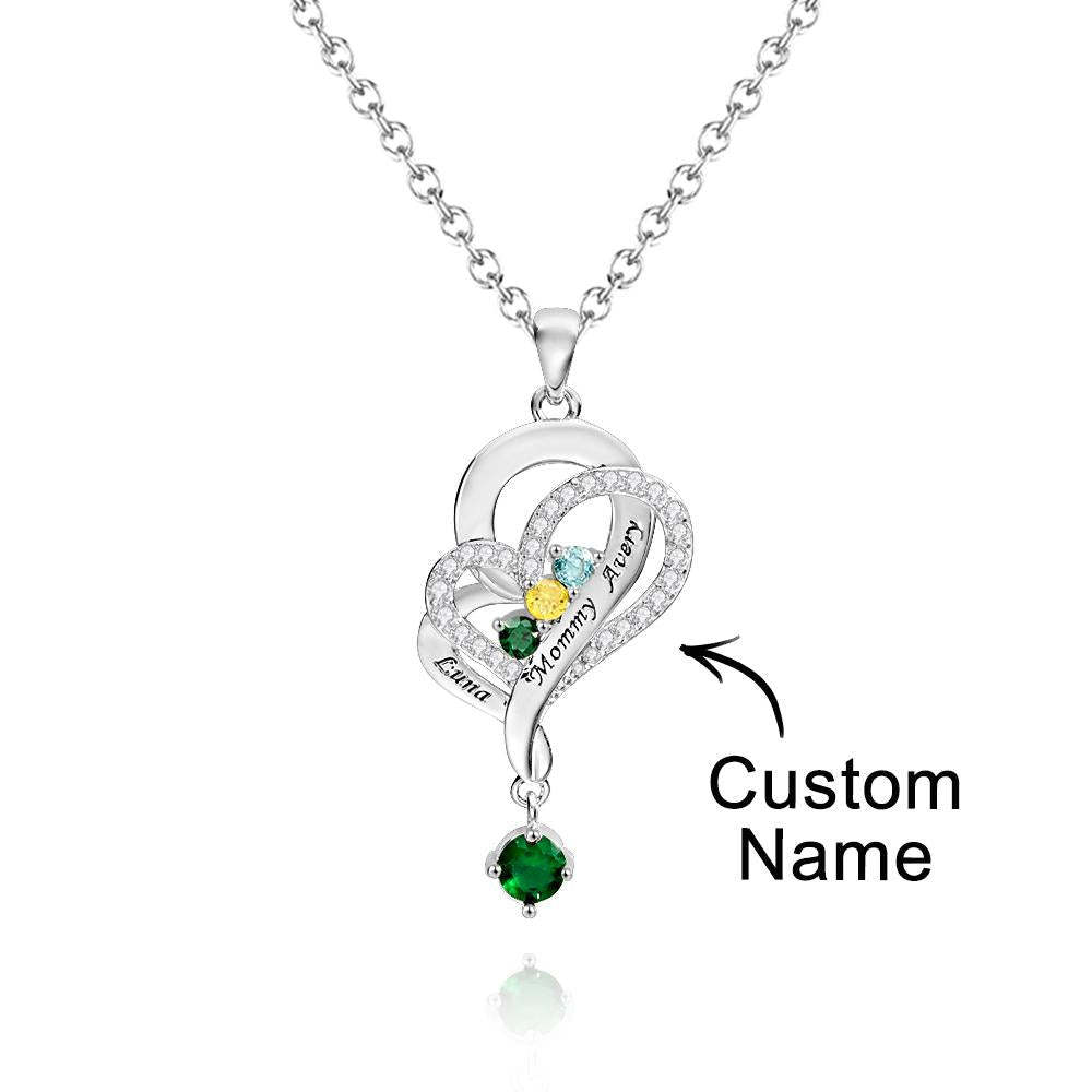 Collier Double Cœur Avec Pierre De Naissance Personnalisée, Pendentif Élégant Gravé, Bijoux Pour Elle - votrecollierprenomfr