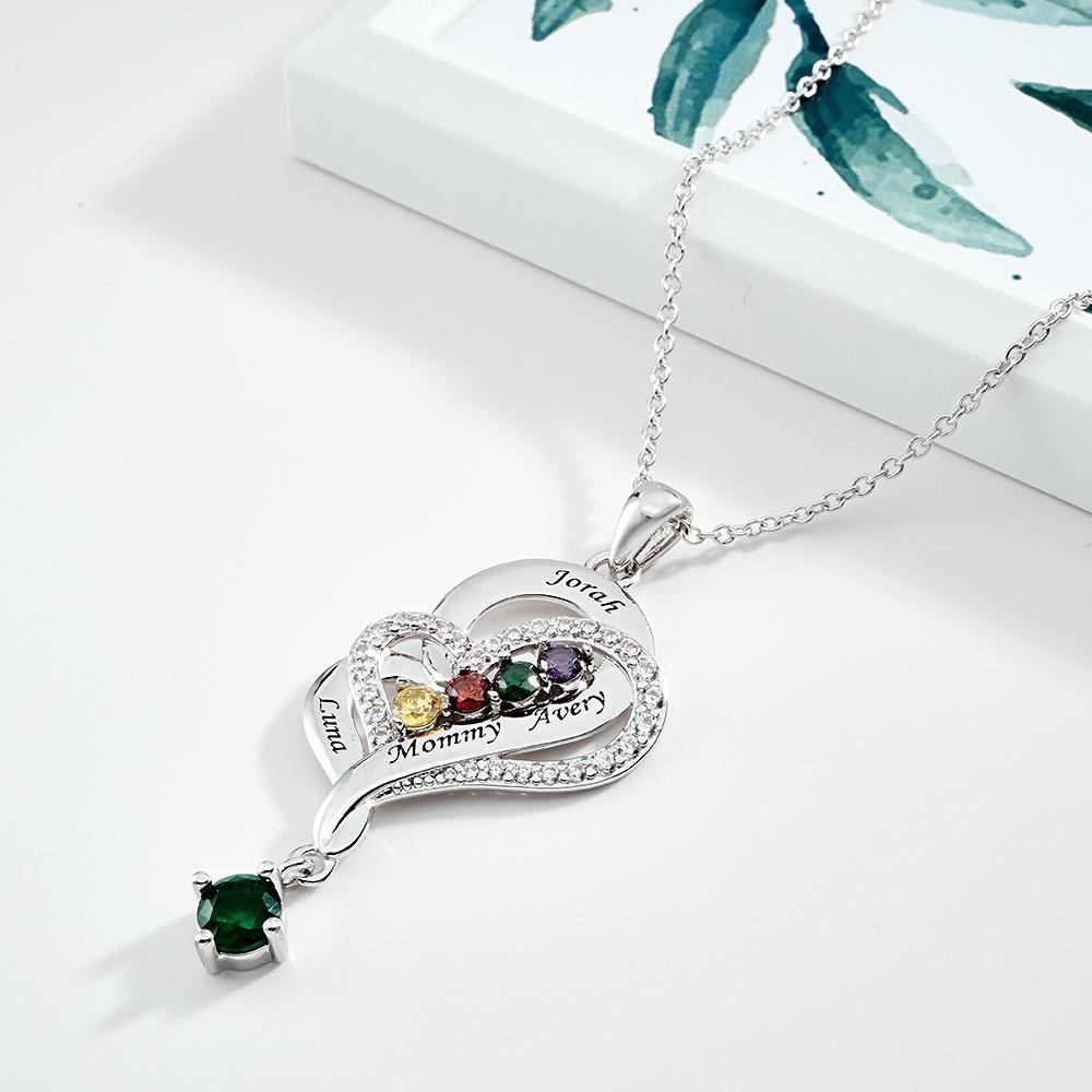 Collier Double Cœur Avec Pierre De Naissance Personnalisée, Pendentif Élégant Gravé, Bijoux Pour Elle - votrecollierprenomfr