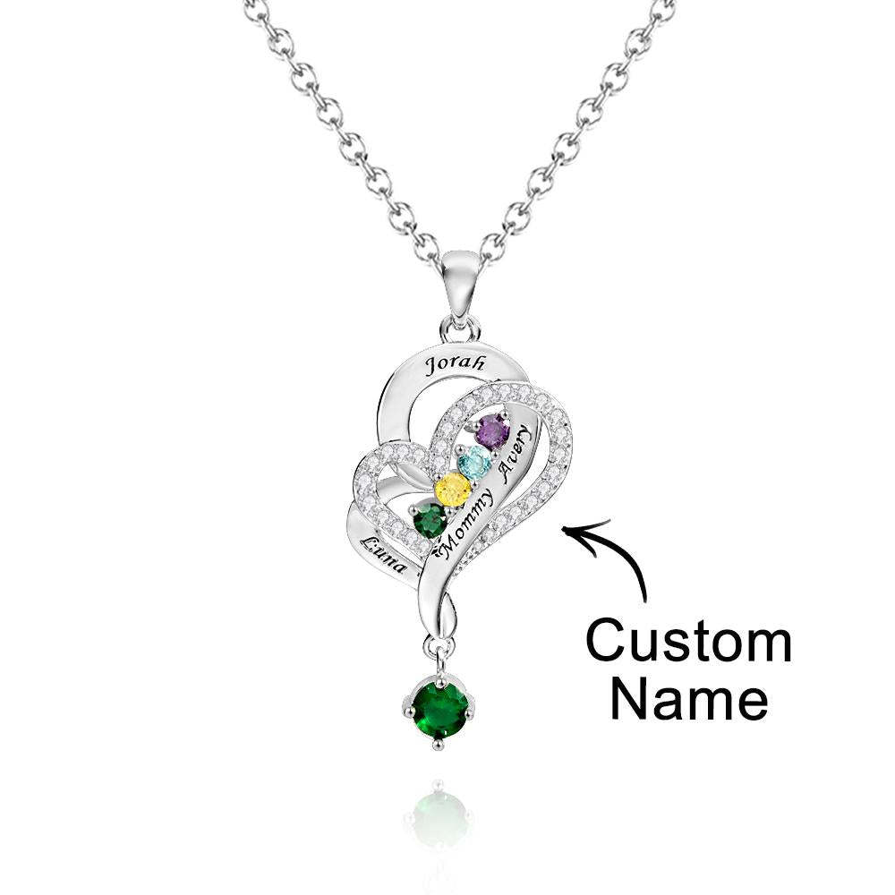 Collier Double Cœur Avec Pierre De Naissance Personnalisée, Pendentif Élégant Gravé, Bijoux Pour Elle - votrecollierprenomfr