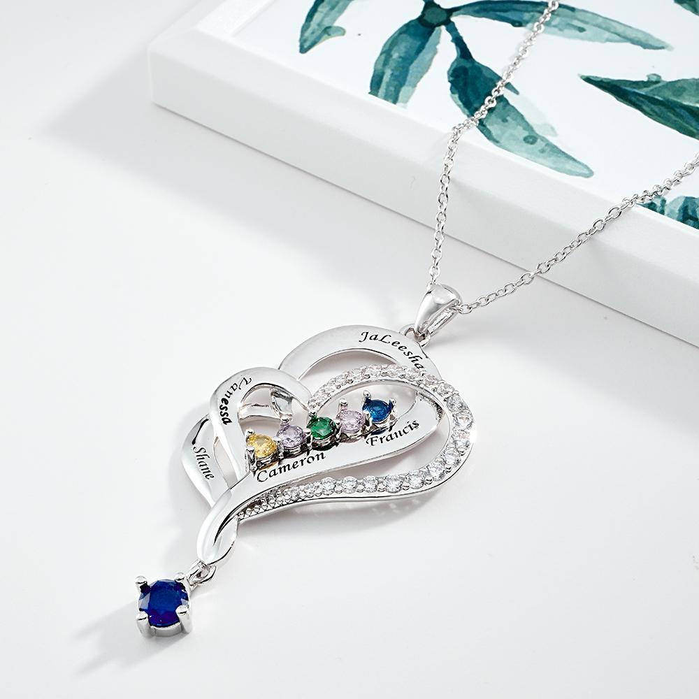 Collier Double Cœur Avec Pierre De Naissance Personnalisée, Pendentif Élégant Gravé, Bijoux Pour Elle - votrecollierprenomfr