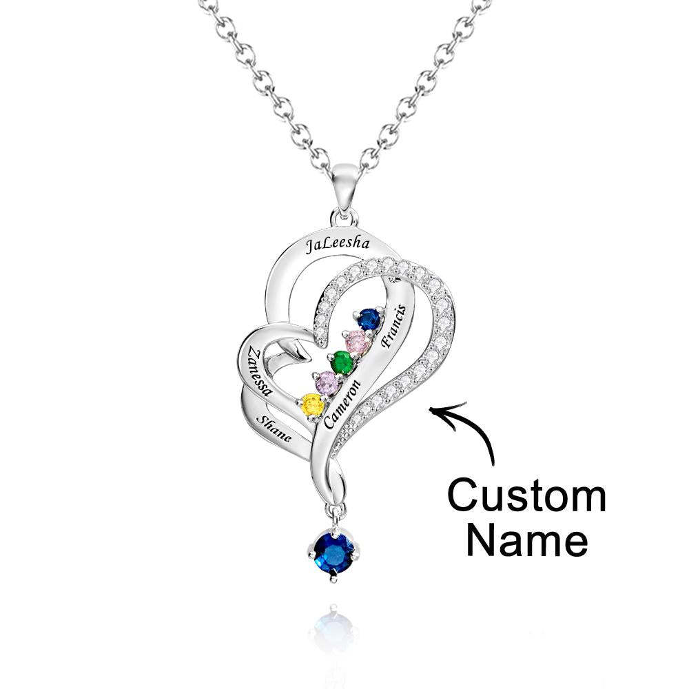 Collier Double Cœur Avec Pierre De Naissance Personnalisée, Pendentif Élégant Gravé, Bijoux Pour Elle - votrecollierprenomfr