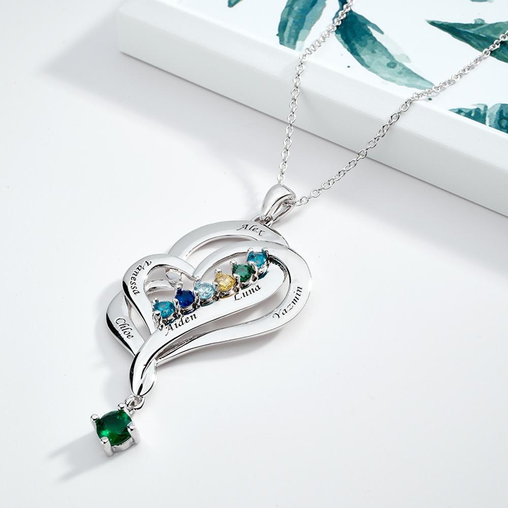 Collier Double Cœur Avec Pierre De Naissance Personnalisée, Pendentif Élégant Gravé, Bijoux Pour Elle - votrecollierprenomfr