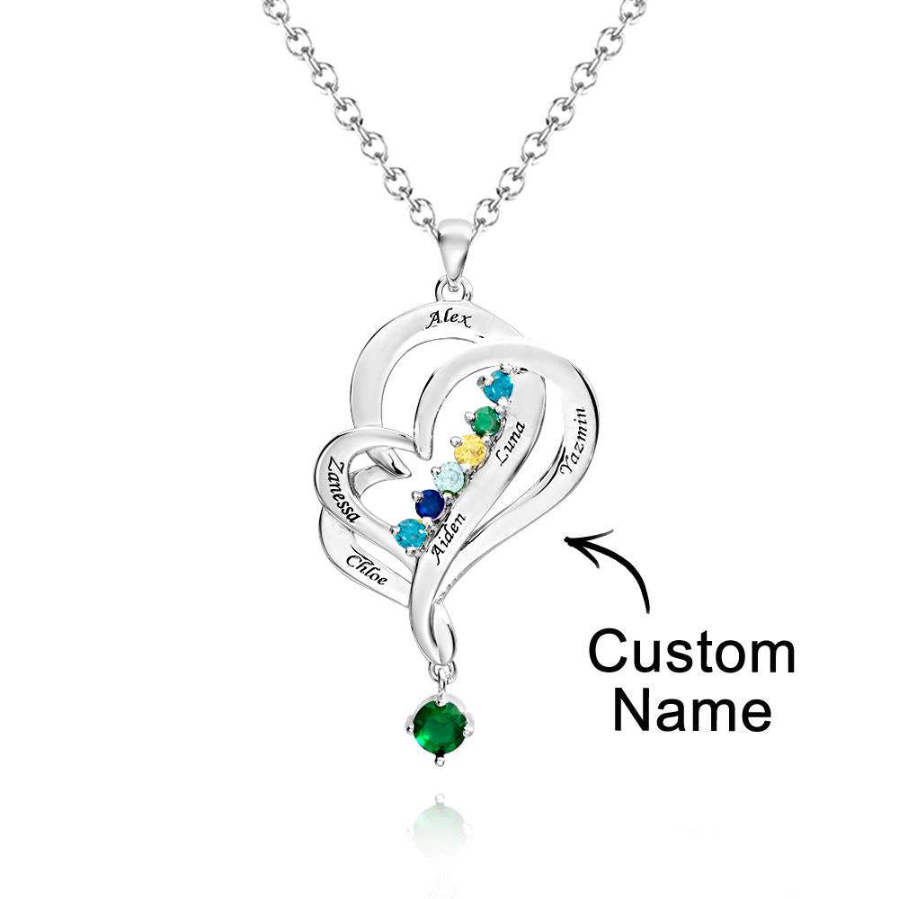 Collier Double Cœur Avec Pierre De Naissance Personnalisée, Pendentif Élégant Gravé, Bijoux Pour Elle - votrecollierprenomfr