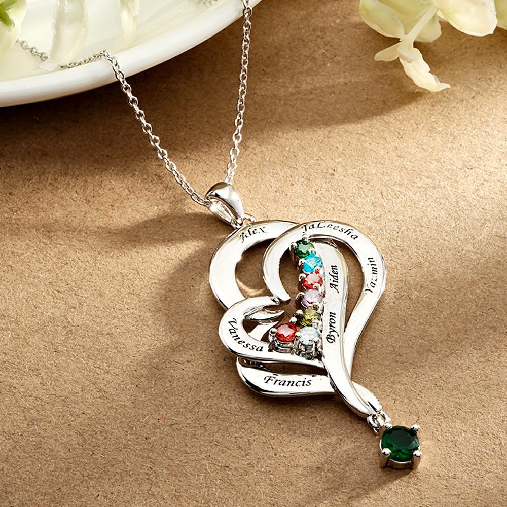 Collier Double Cœur Avec Pierre De Naissance Personnalisée, Pendentif Élégant Gravé, Bijoux Pour Elle - votrecollierprenomfr