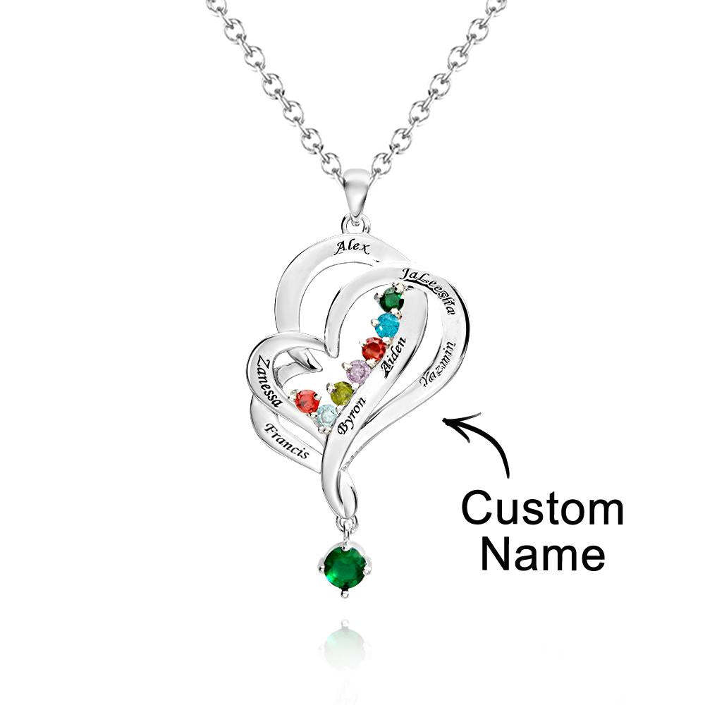 Collier Double Cœur Avec Pierre De Naissance Personnalisée, Pendentif Élégant Gravé, Bijoux Pour Elle - votrecollierprenomfr