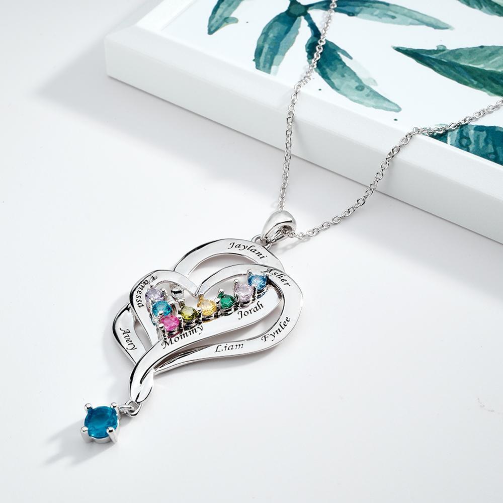Collier Double Cœur Avec Pierre De Naissance Personnalisée, Pendentif Élégant Gravé, Bijoux Pour Elle - votrecollierprenomfr