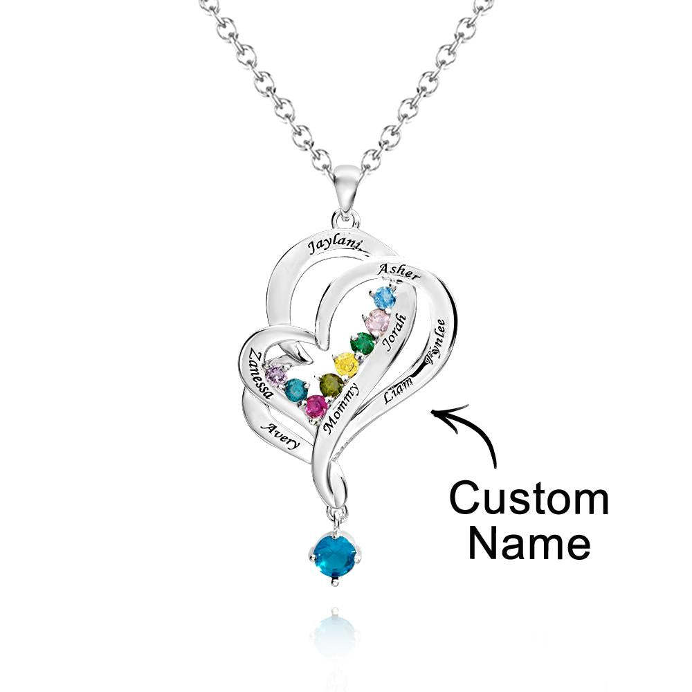 Collier Double Cœur Avec Pierre De Naissance Personnalisée, Pendentif Élégant Gravé, Bijoux Pour Elle - votrecollierprenomfr