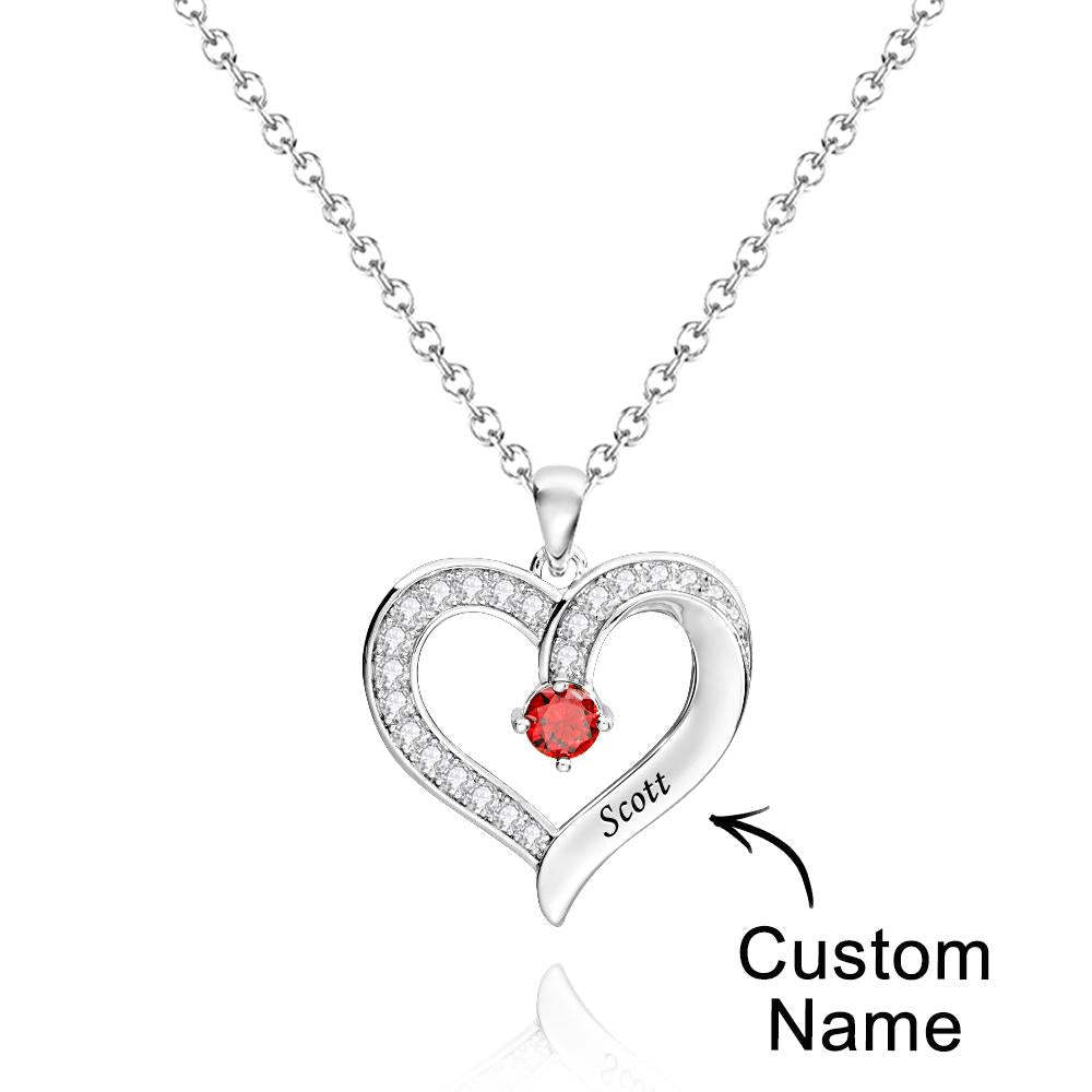 Collier Cœur Gravé Personnalisé Avec Pierres De Naissance De Formes Variées, Cadeaux De Saint-valentin - votrecollierprenomfr