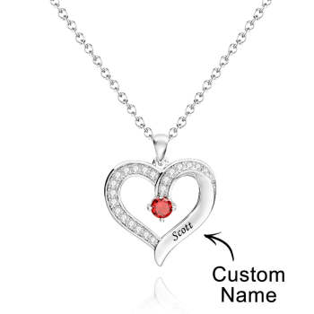 Collier Cœur Gravé Personnalisé Avec Pierres De Naissance De Formes Variées, Cadeaux De Saint-valentin - votrecollierprenomfr