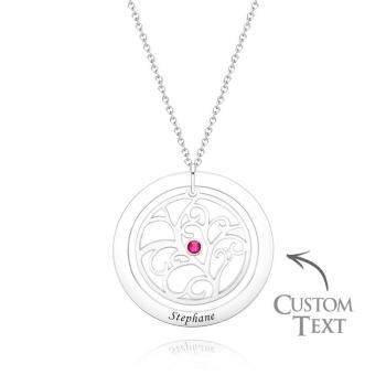 Collier D'arbre Généalogique Gravé Avec Pierre De Naissance, Cadeaux Chaleureux Personnalisés Pour Maman - votrecollierprenomfr
