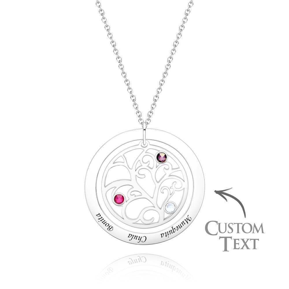 Collier D'arbre Généalogique Gravé Avec Pierre De Naissance, Cadeaux Chaleureux Personnalisés Pour Maman - votrecollierprenomfr