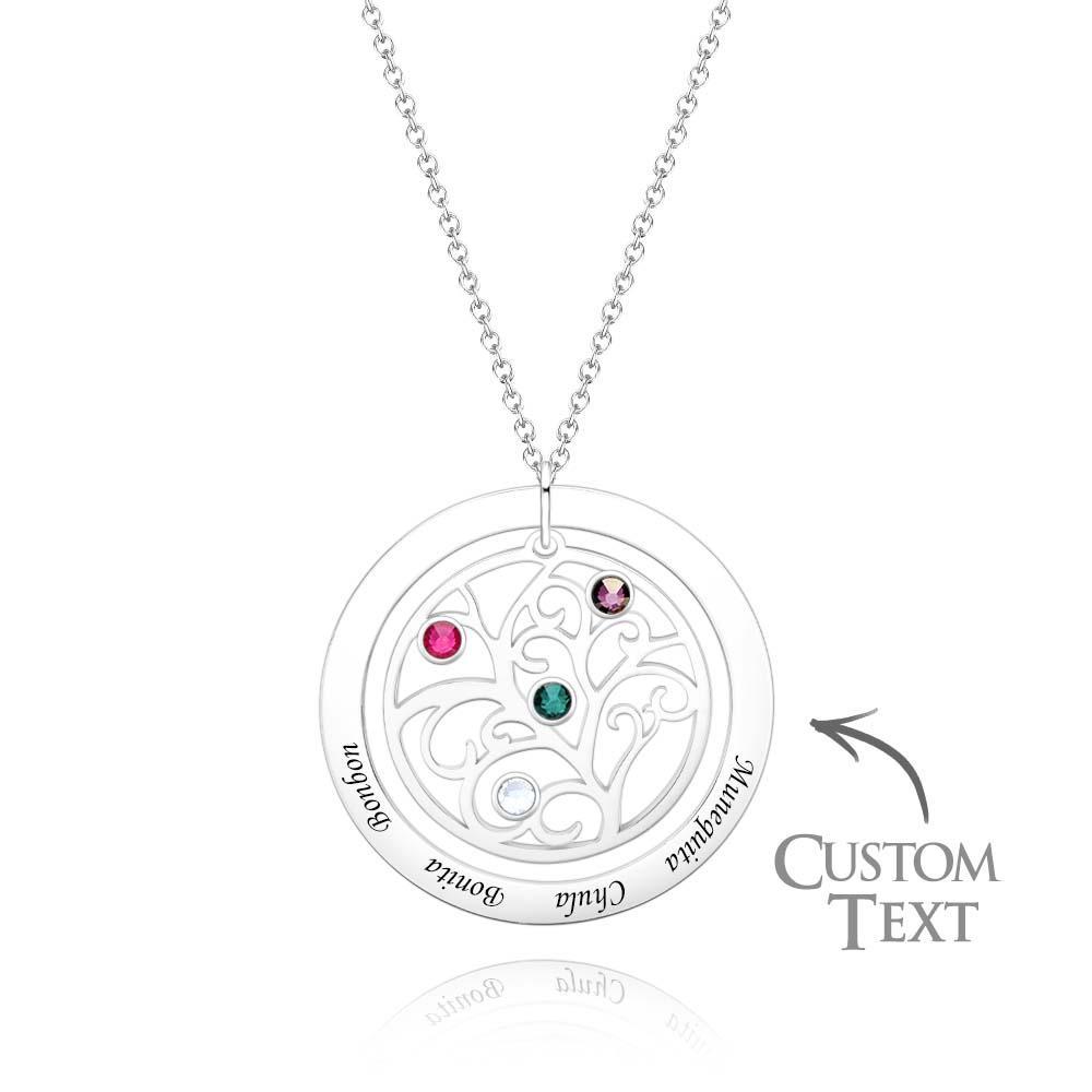 Collier D'arbre Généalogique Gravé Avec Pierre De Naissance, Cadeaux Chaleureux Personnalisés Pour Maman - votrecollierprenomfr