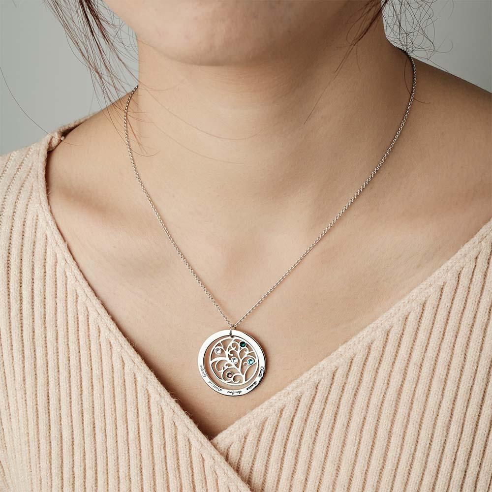 Collier D'arbre Généalogique Gravé Avec Pierre De Naissance, Cadeaux Chaleureux Personnalisés Pour Maman - votrecollierprenomfr