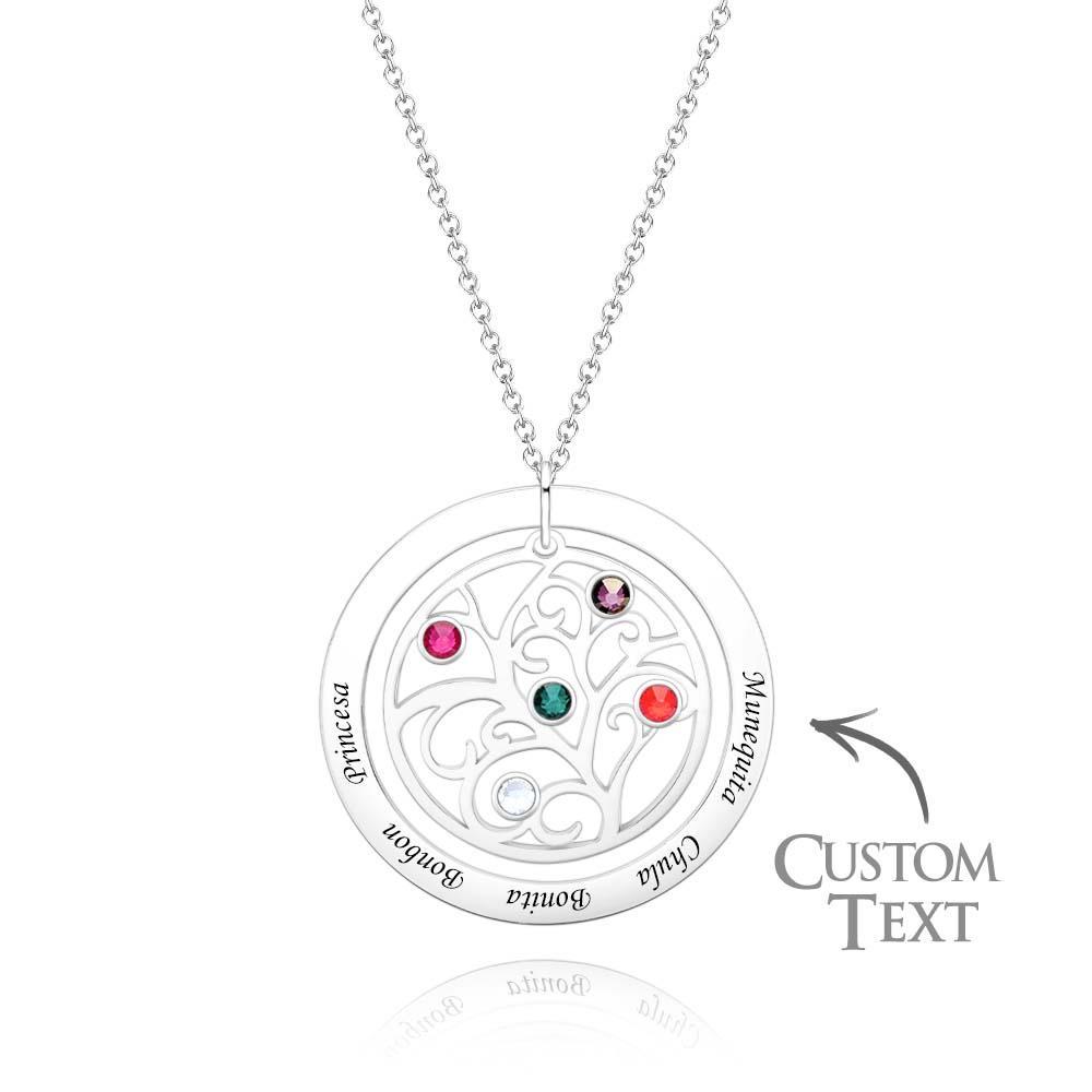 Collier D'arbre Généalogique Gravé Avec Pierre De Naissance, Cadeaux Chaleureux Personnalisés Pour Maman - votrecollierprenomfr