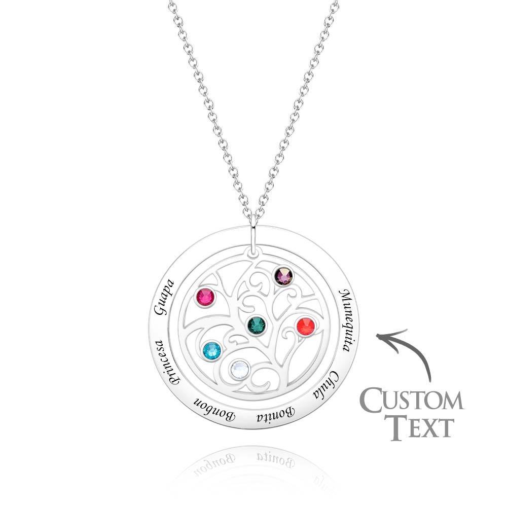Collier D'arbre Généalogique Gravé Avec Pierre De Naissance, Cadeaux Chaleureux Personnalisés Pour Maman - votrecollierprenomfr