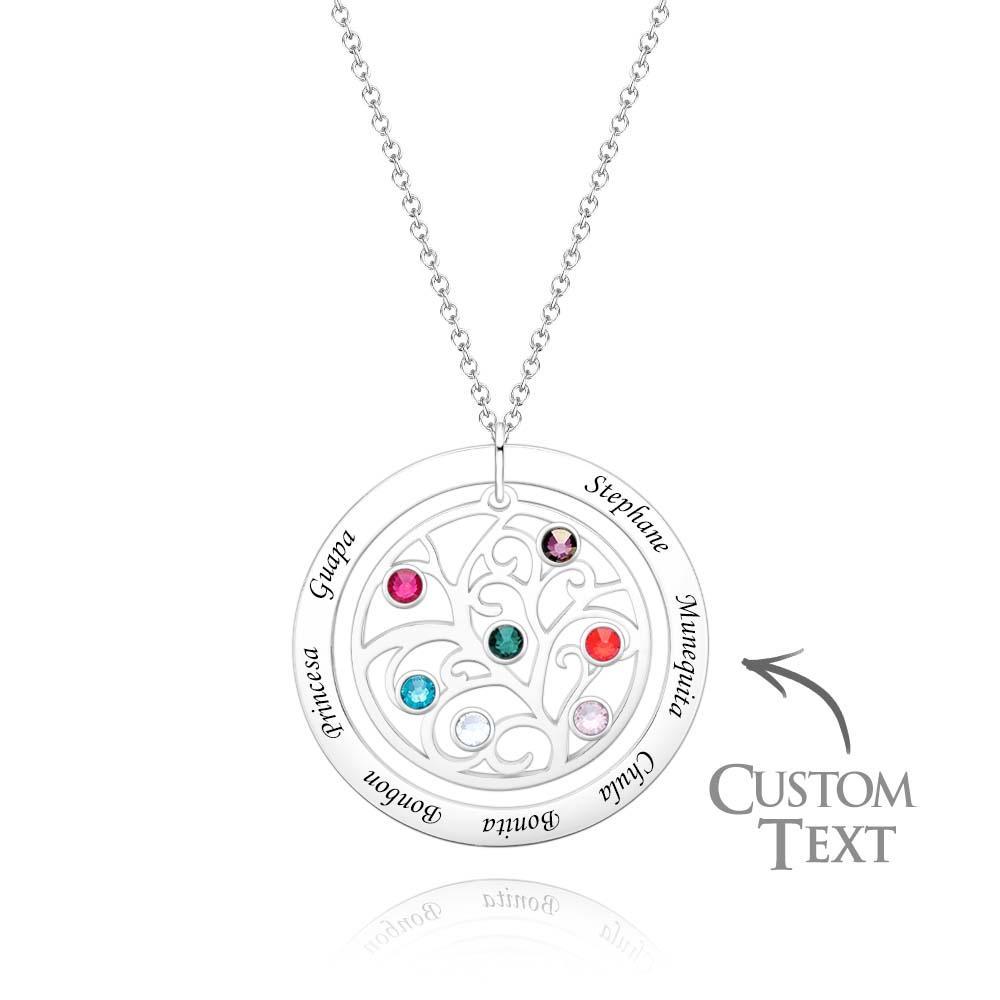 Collier D'arbre Généalogique Gravé Avec Pierre De Naissance, Cadeaux Chaleureux Personnalisés Pour Maman - votrecollierprenomfr