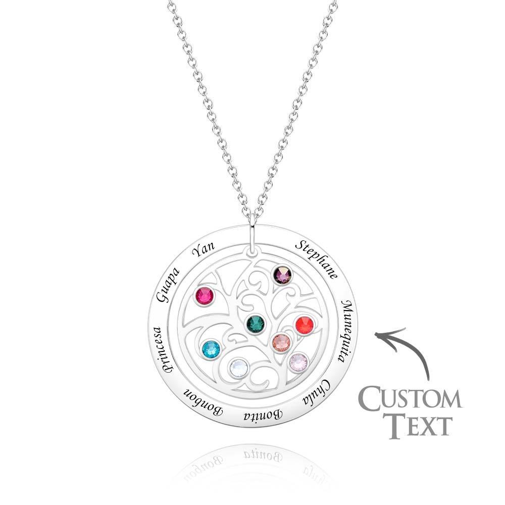 Collier D'arbre Généalogique Gravé Avec Pierre De Naissance, Cadeaux Chaleureux Personnalisés Pour Maman - votrecollierprenomfr