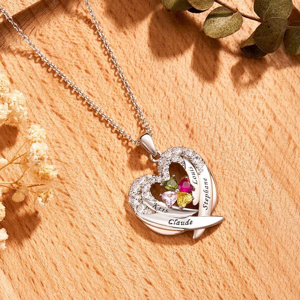 Collier Avec Pierre De Naissance À Graver, Magnifiques Ailes, Cadeaux Pour Femmes - votrecollierprenomfr