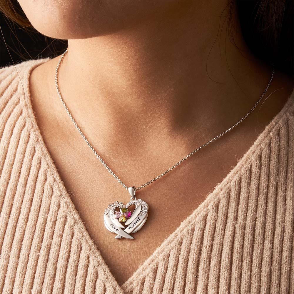Collier Avec Pierre De Naissance À Graver, Magnifiques Ailes, Cadeaux Pour Femmes - votrecollierprenomfr