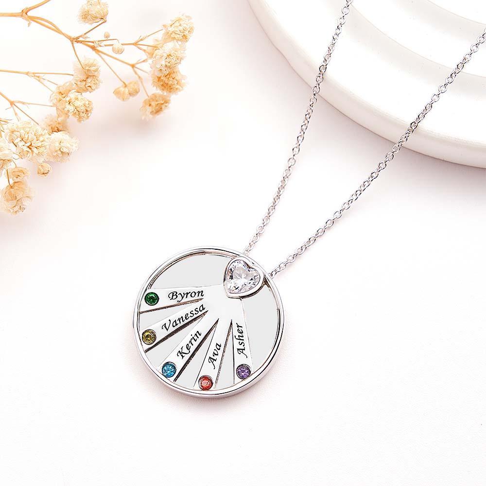 Collier Avec Pierre De Naissance Gravable, Charmant Pendentif Circulaire, Bijoux Cadeaux Pour Femmes - votrecollierprenomfr