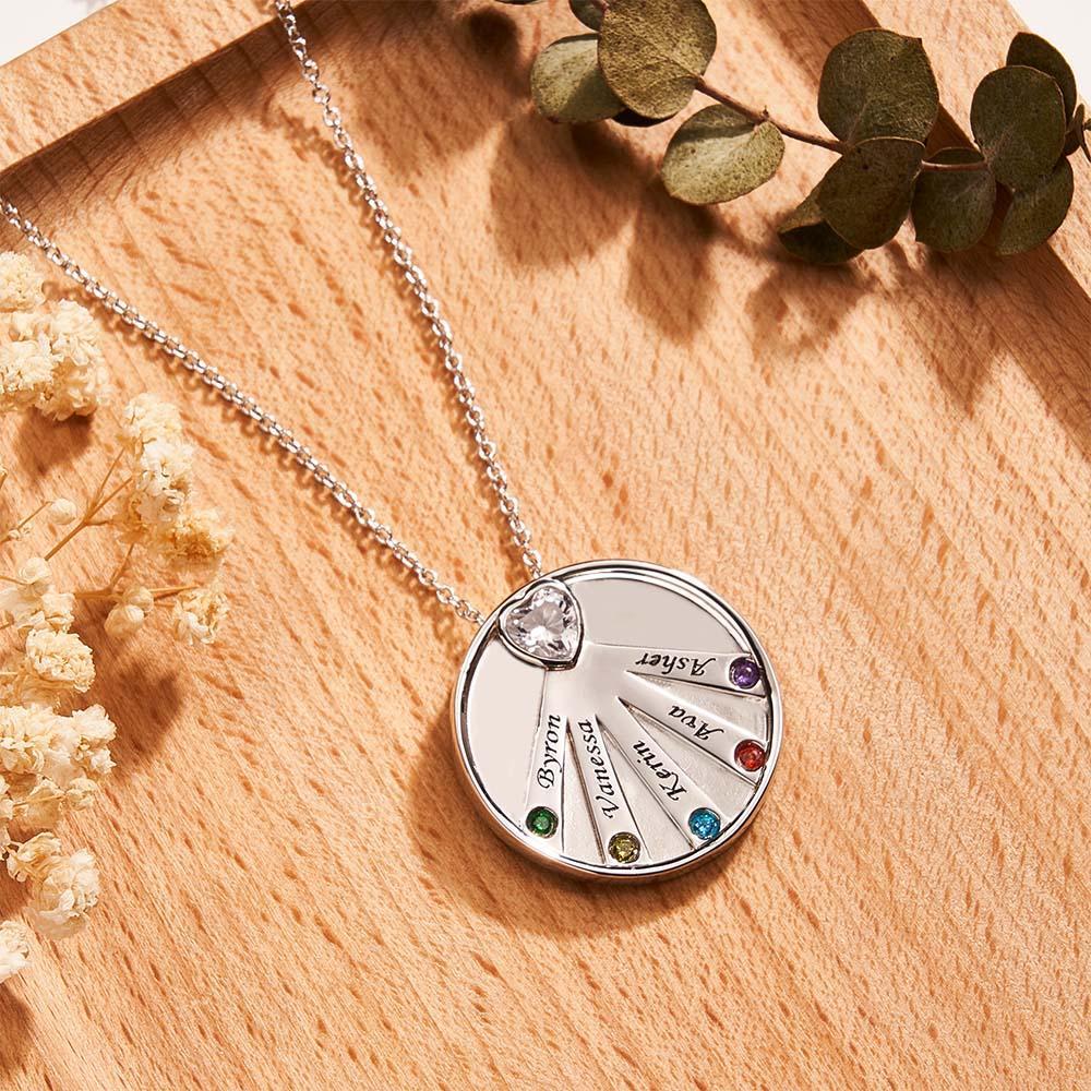 Collier Avec Pierre De Naissance Gravable, Charmant Pendentif Circulaire, Bijoux Cadeaux Pour Femmes - votrecollierprenomfr