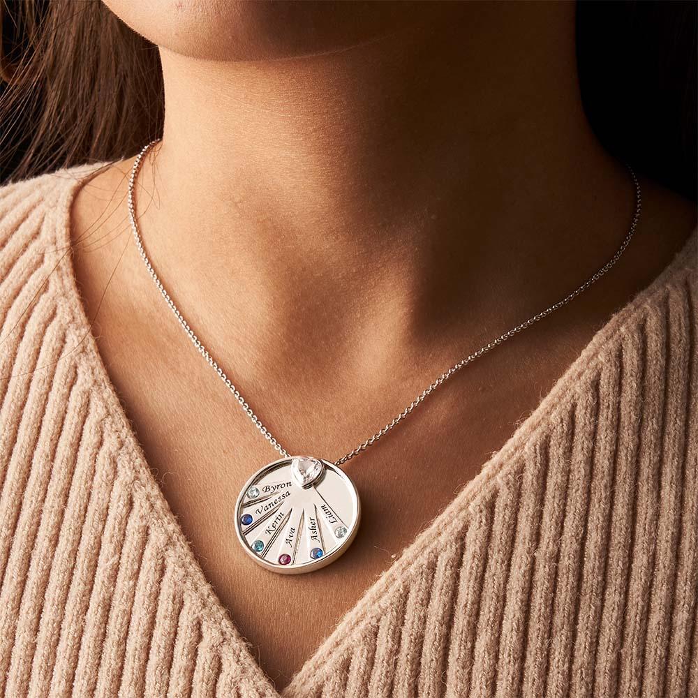 Collier Avec Pierre De Naissance Gravable, Charmant Pendentif Circulaire, Bijoux Cadeaux Pour Femmes - votrecollierprenomfr