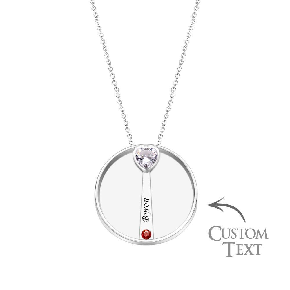 Collier Avec Pierre De Naissance Gravable, Charmant Pendentif Circulaire, Bijoux Cadeaux Pour Femmes - votrecollierprenomfr