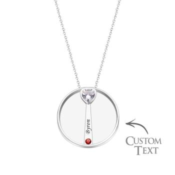 Collier Avec Pierre De Naissance Gravable, Charmant Pendentif Circulaire, Bijoux Cadeaux Pour Femmes - votrecollierprenomfr