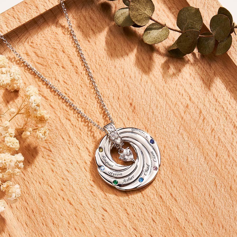 Collier Élégant Avec Pierre De Naissance Avec Pendentif Cercle De Texte, Cadeaux Pour Femmes - votrecollierprenomfr