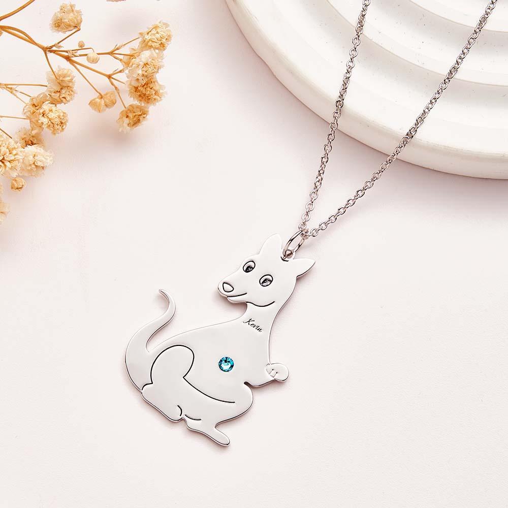 Collier Kangourou Mignon Gravable Avec Pierre De Naissance, Jolis Cadeaux Pour Femmes - votrecollierprenomfr