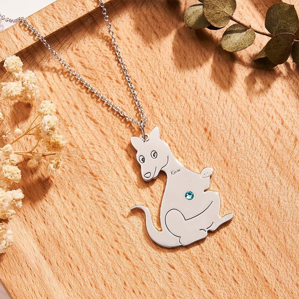 Collier Kangourou Mignon Gravable Avec Pierre De Naissance, Jolis Cadeaux Pour Femmes - votrecollierprenomfr