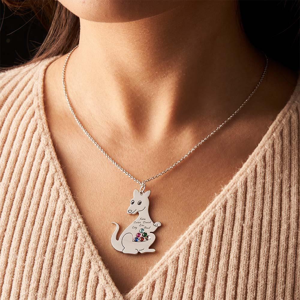 Collier Kangourou Mignon Gravable Avec Pierre De Naissance, Jolis Cadeaux Pour Femmes - votrecollierprenomfr