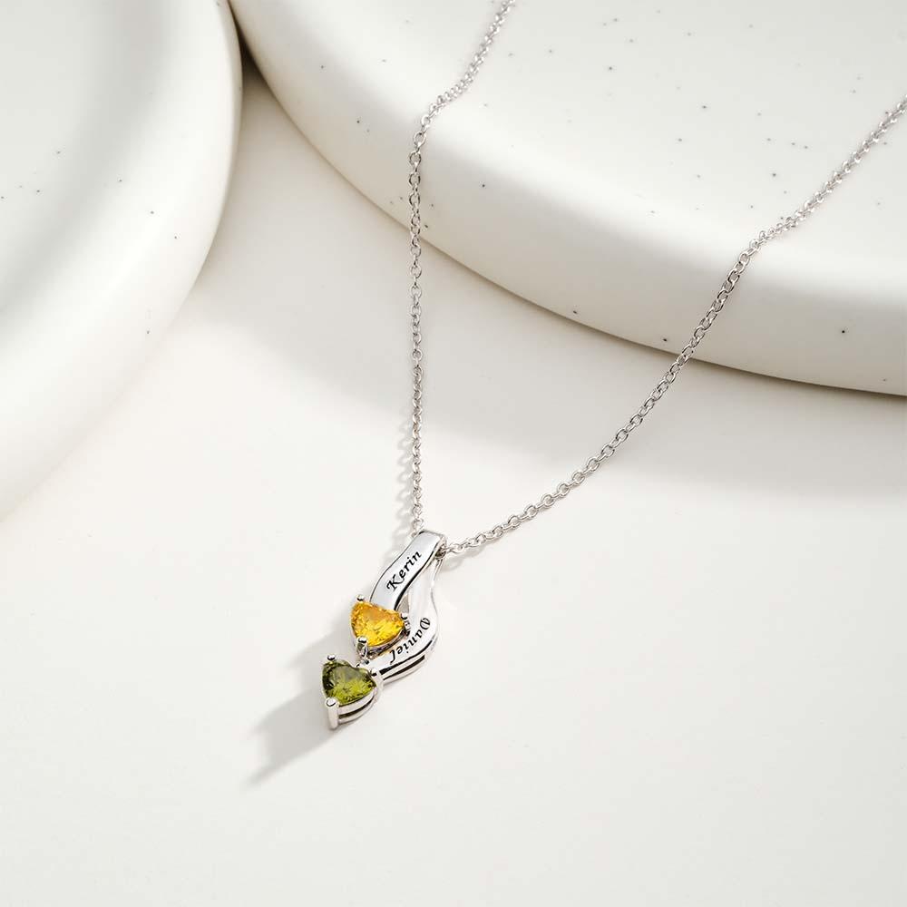 Collier Personnalisé Avec Pierre De Naissance En Forme De Cœur, Collier Noble Gravé Personnalisé Pour Femmes - votrecollierprenomfr